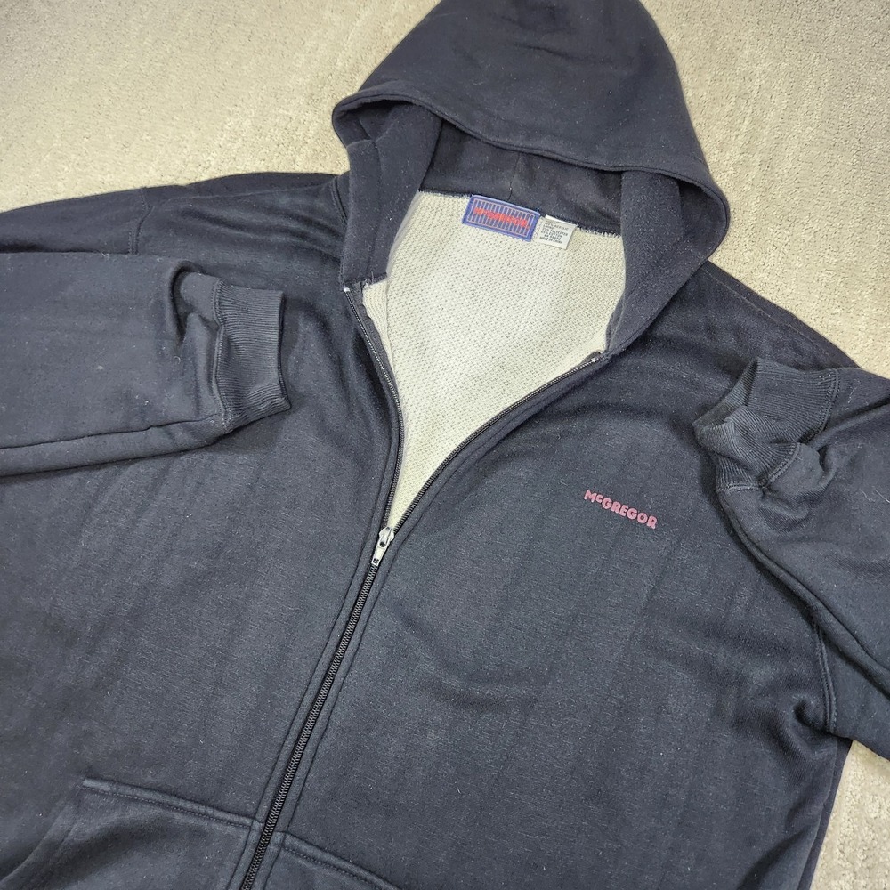 Vintage McGregor Hoodie Men XL Thermal Lined Waffle Knit Full Zip Black